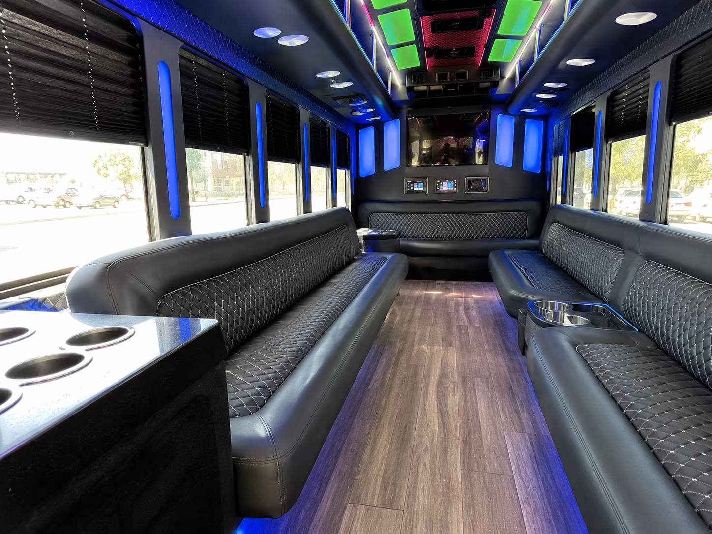 commerce 15 passenger party bus inside