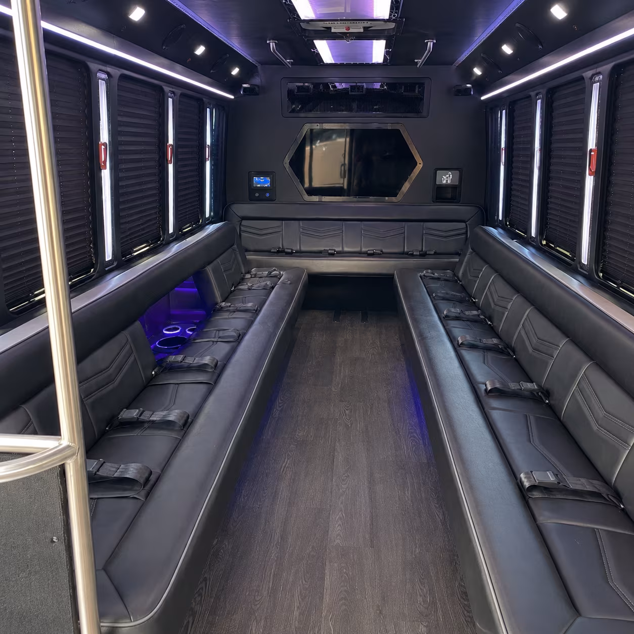 commerce 18 passenger party bus interior