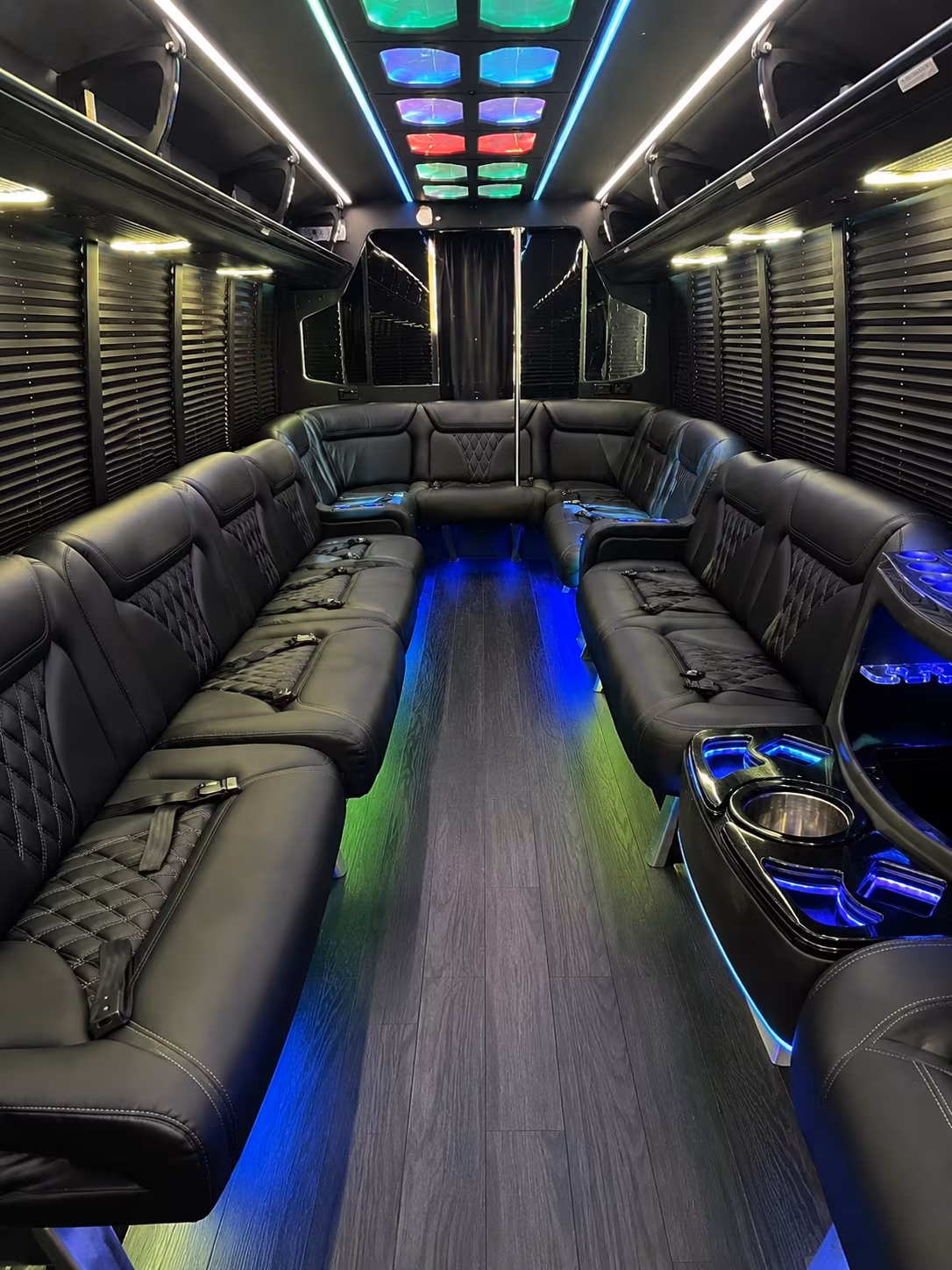 commerce 20 passenger party bus interior