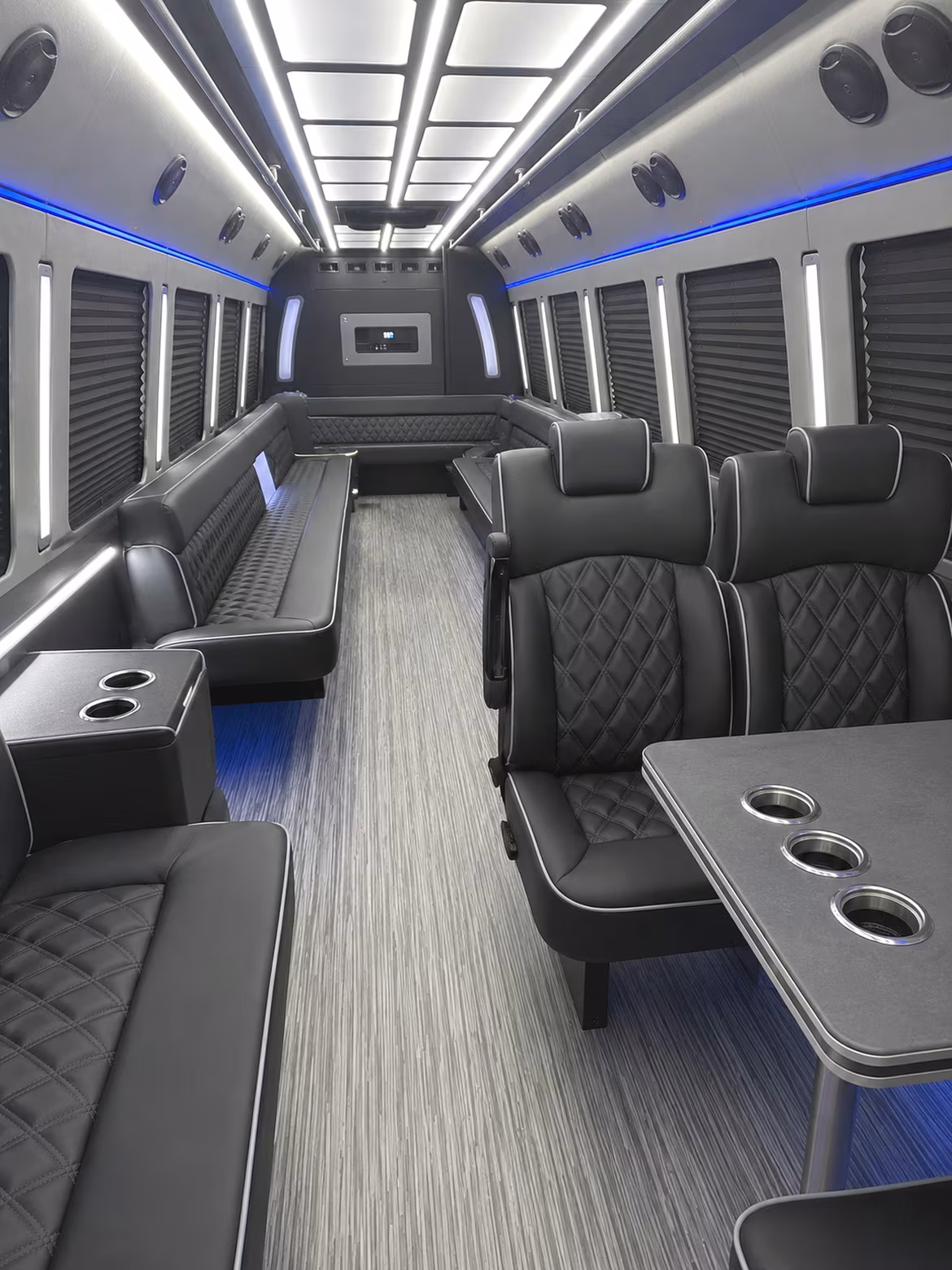 commerce 25 passenger party bus inside