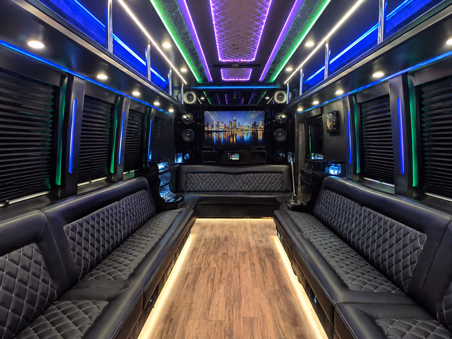 commerce 25 passenger party bus interior