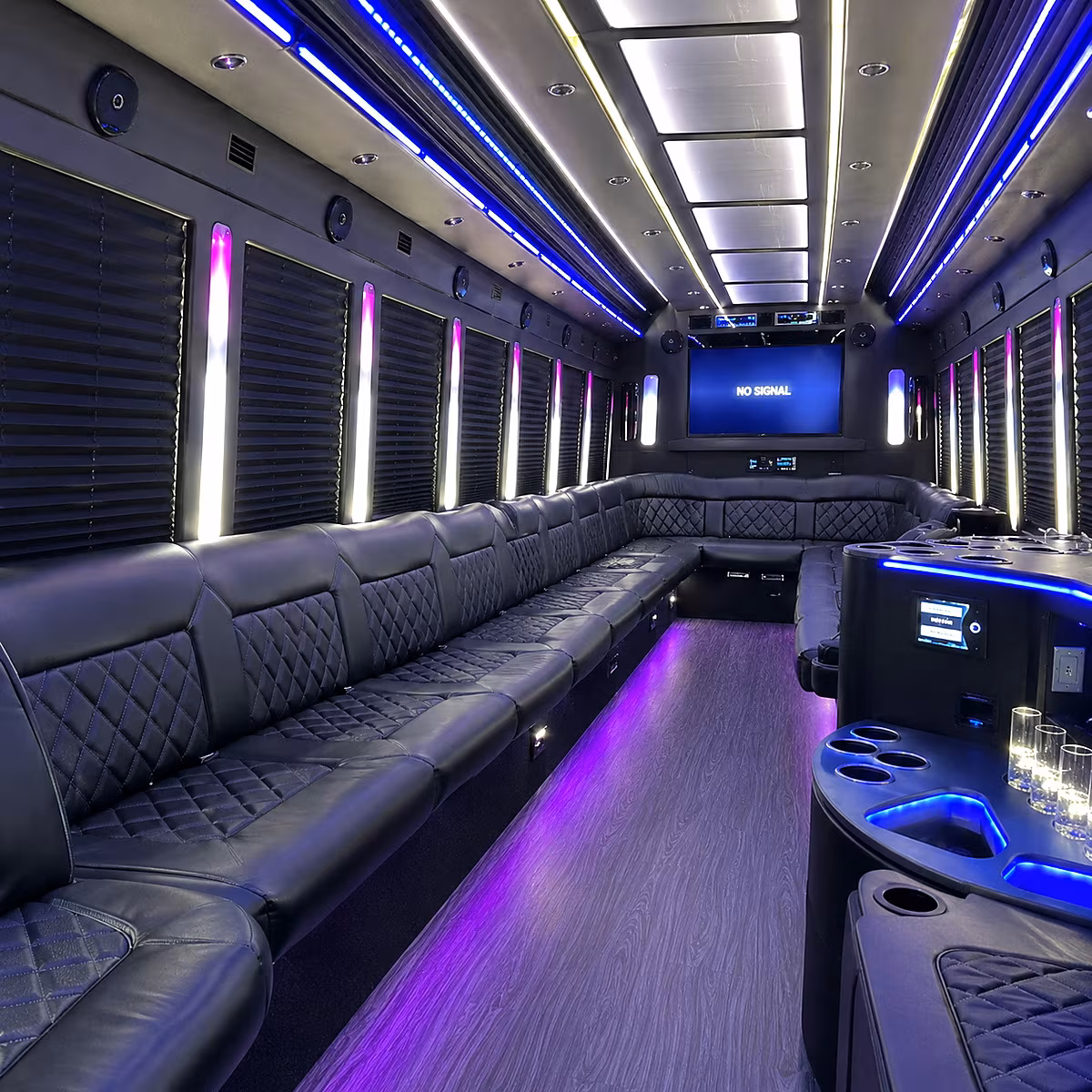 commerce 30 passenger party bus inside