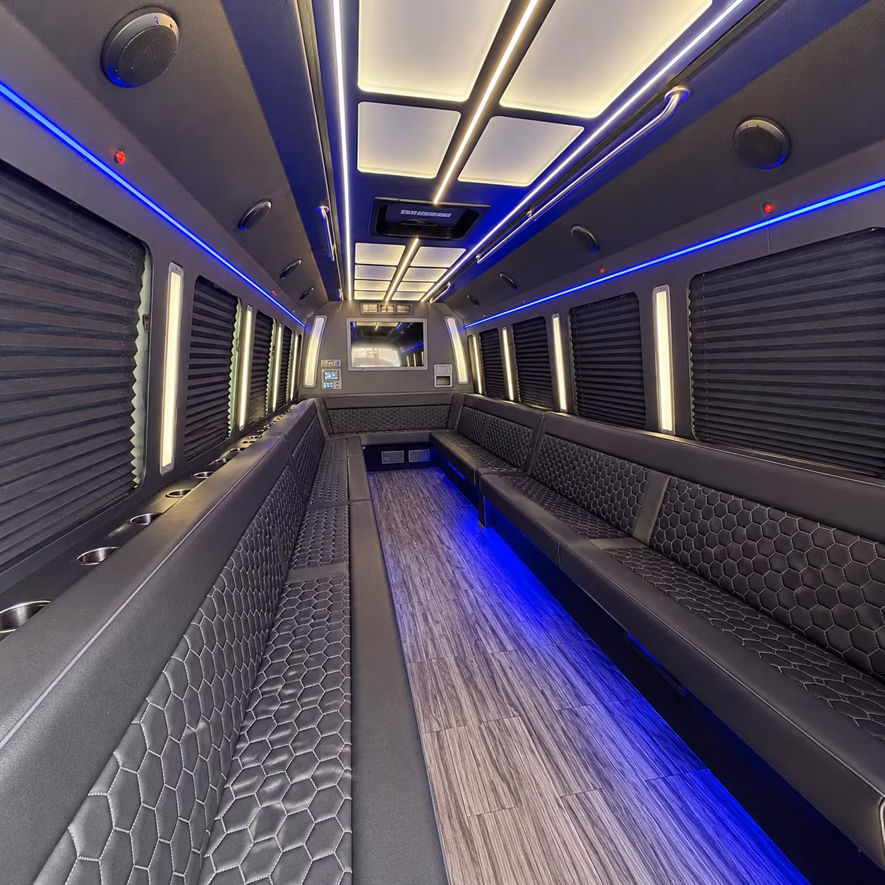 commerce 30 passenger party bus interior