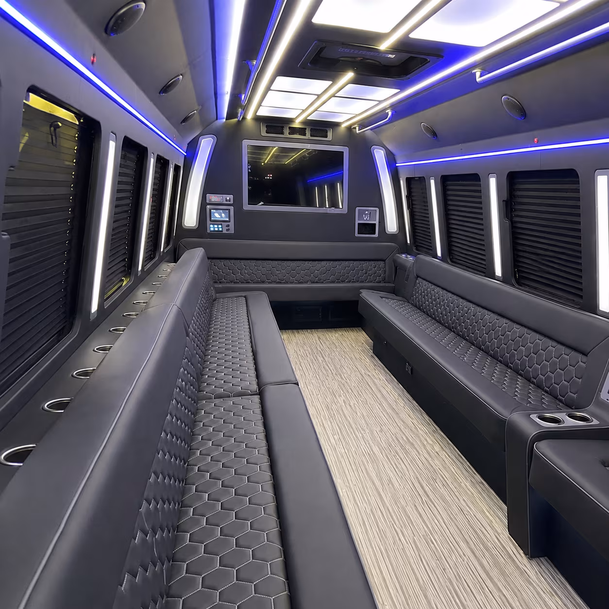 commerce 40 passenger party bus inside
