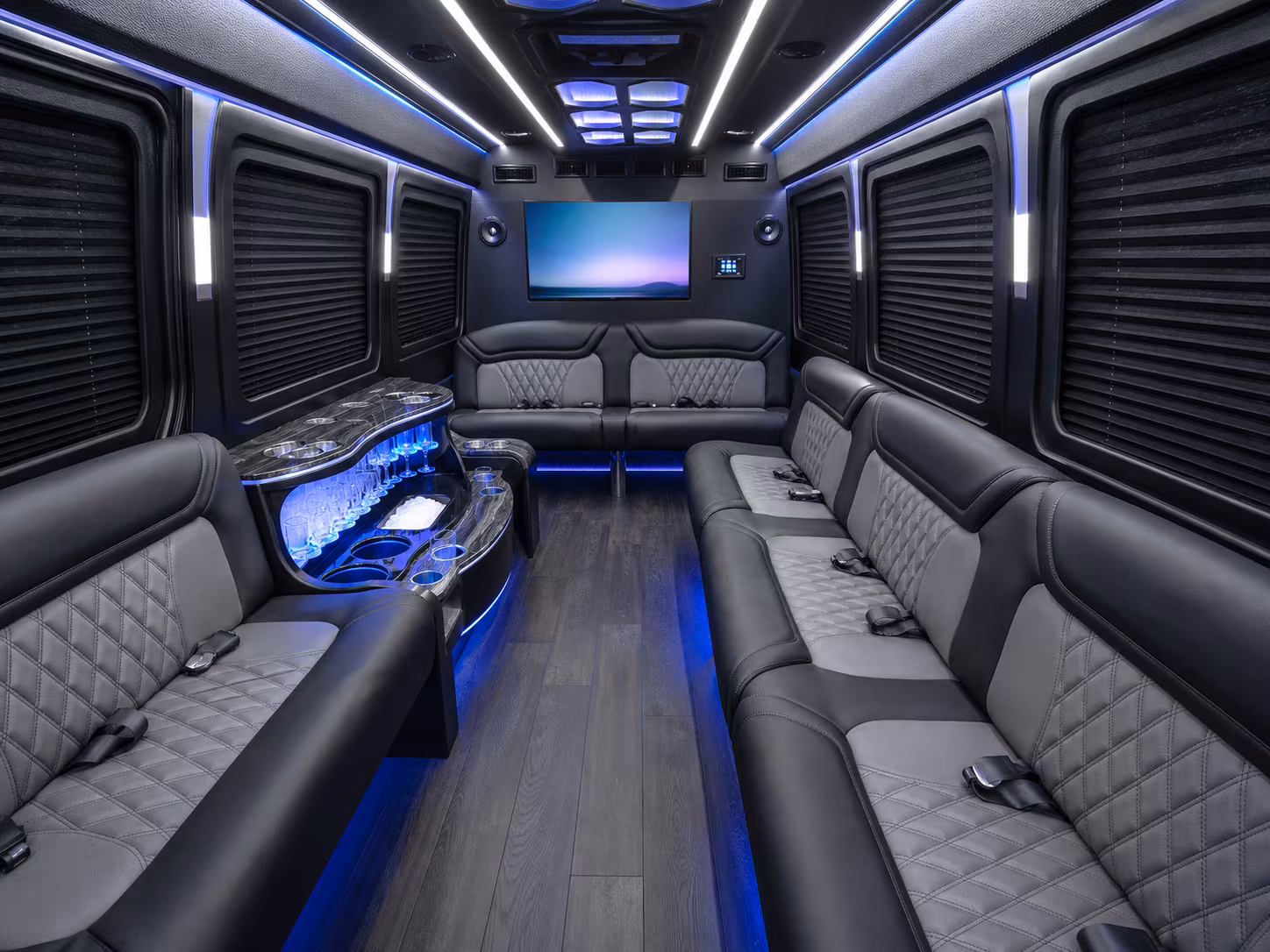 commerce 40 passenger party bus interior