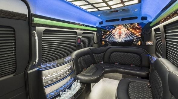 Interior of Charter Bus Company Novi's Sprinter Limo in Novi
